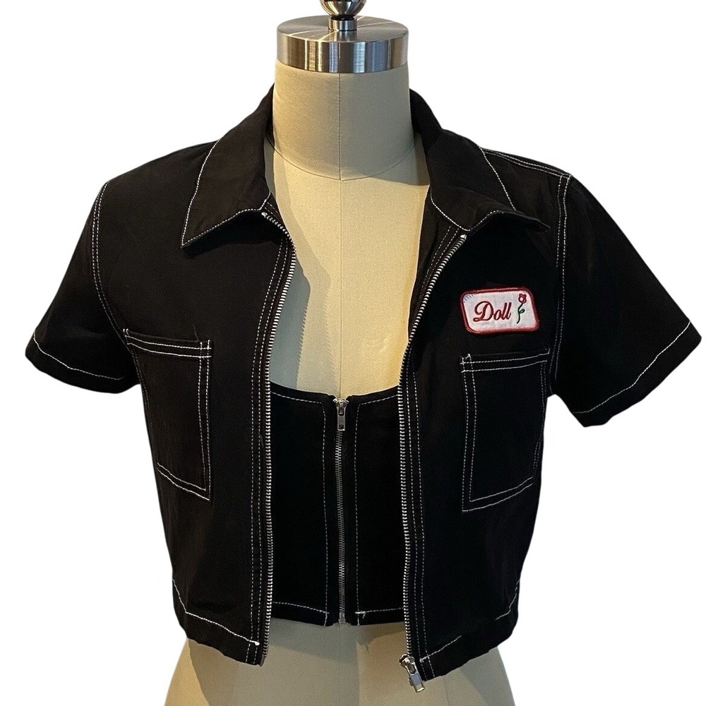 Forever 21 Mechanic Plumber Rockabilly Pin-up Jacket‎ Crop Tank Top Set Size M/L